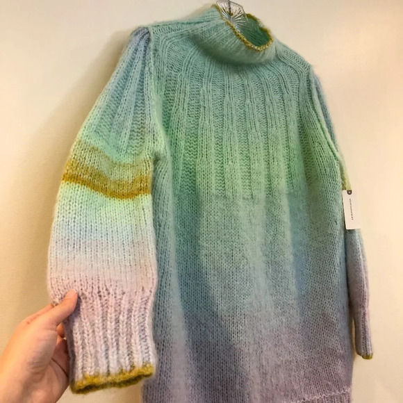 Anthropologie Pastel Wool Alpaca Knit Rainbow Colorful Hi Neck Oversized Sweater - Picture 3 of 9